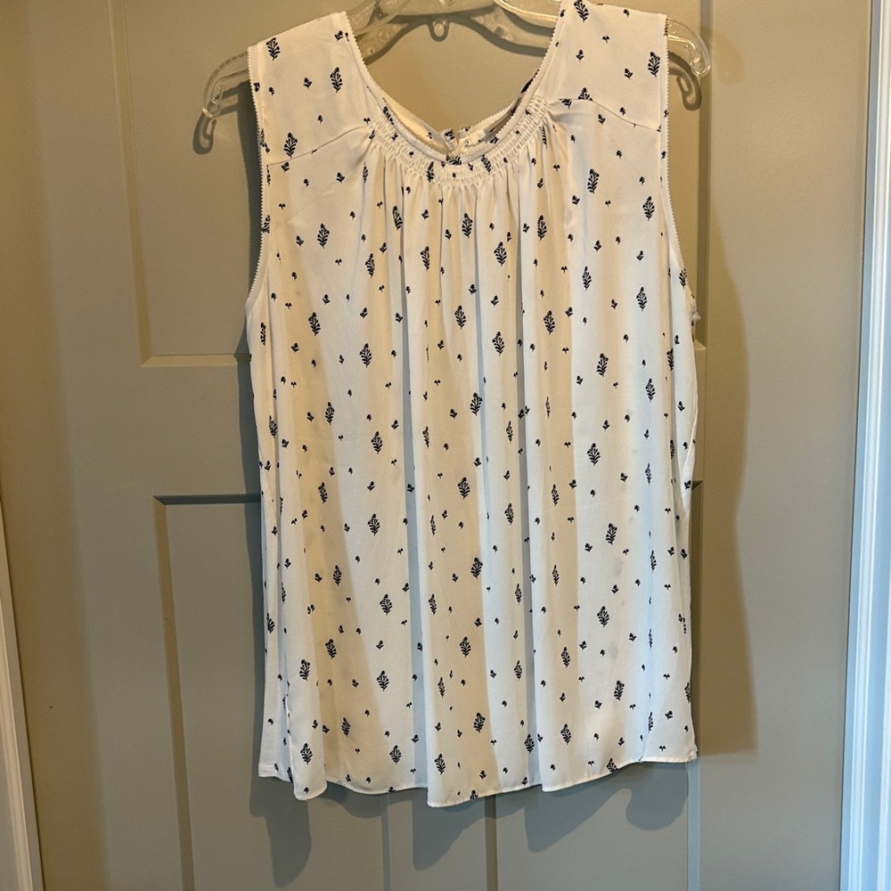 LOFT Ivory and Navy Sleeveless Blouse